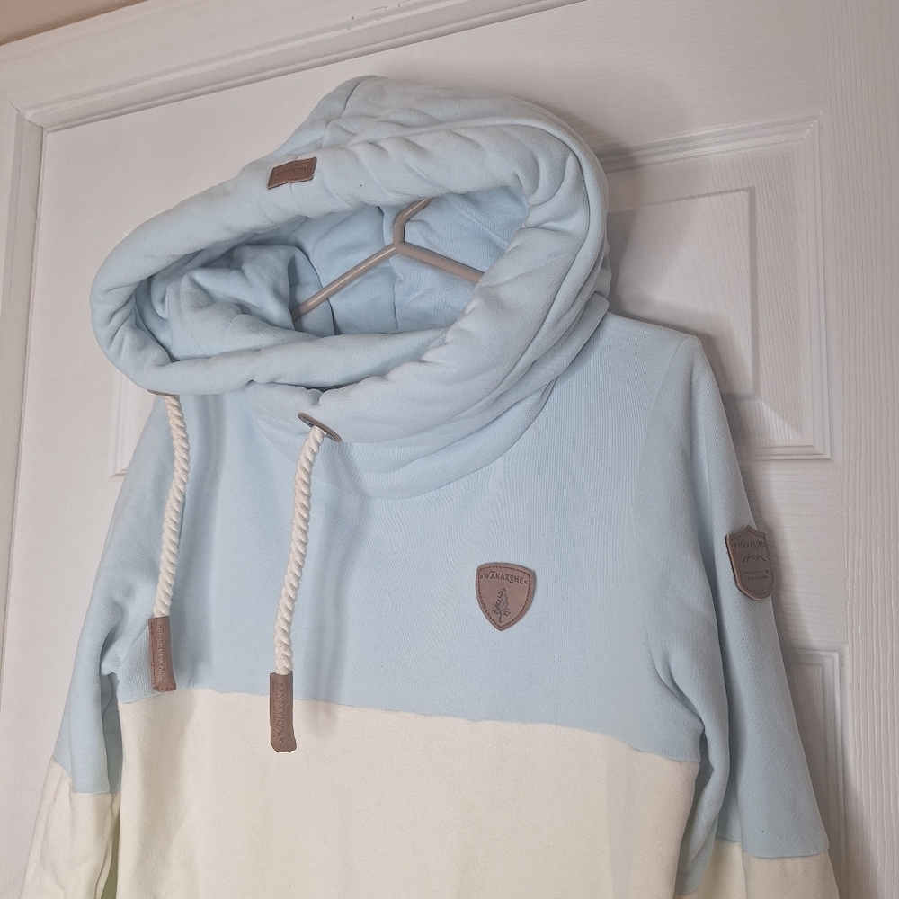 Wanakome Colorblock Hoodie Sweater Sweatshirt in Pale Sky Oatmeal Neo Size Small - Picture 3 of 7